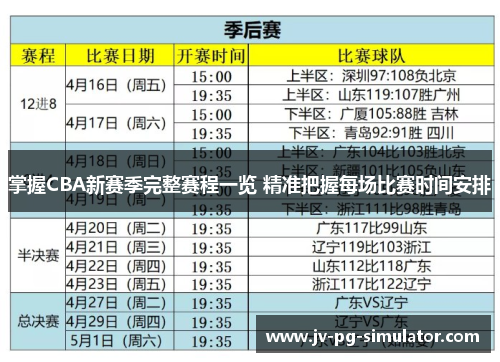 掌握CBA新赛季完整赛程一览 精准把握每场比赛时间安排